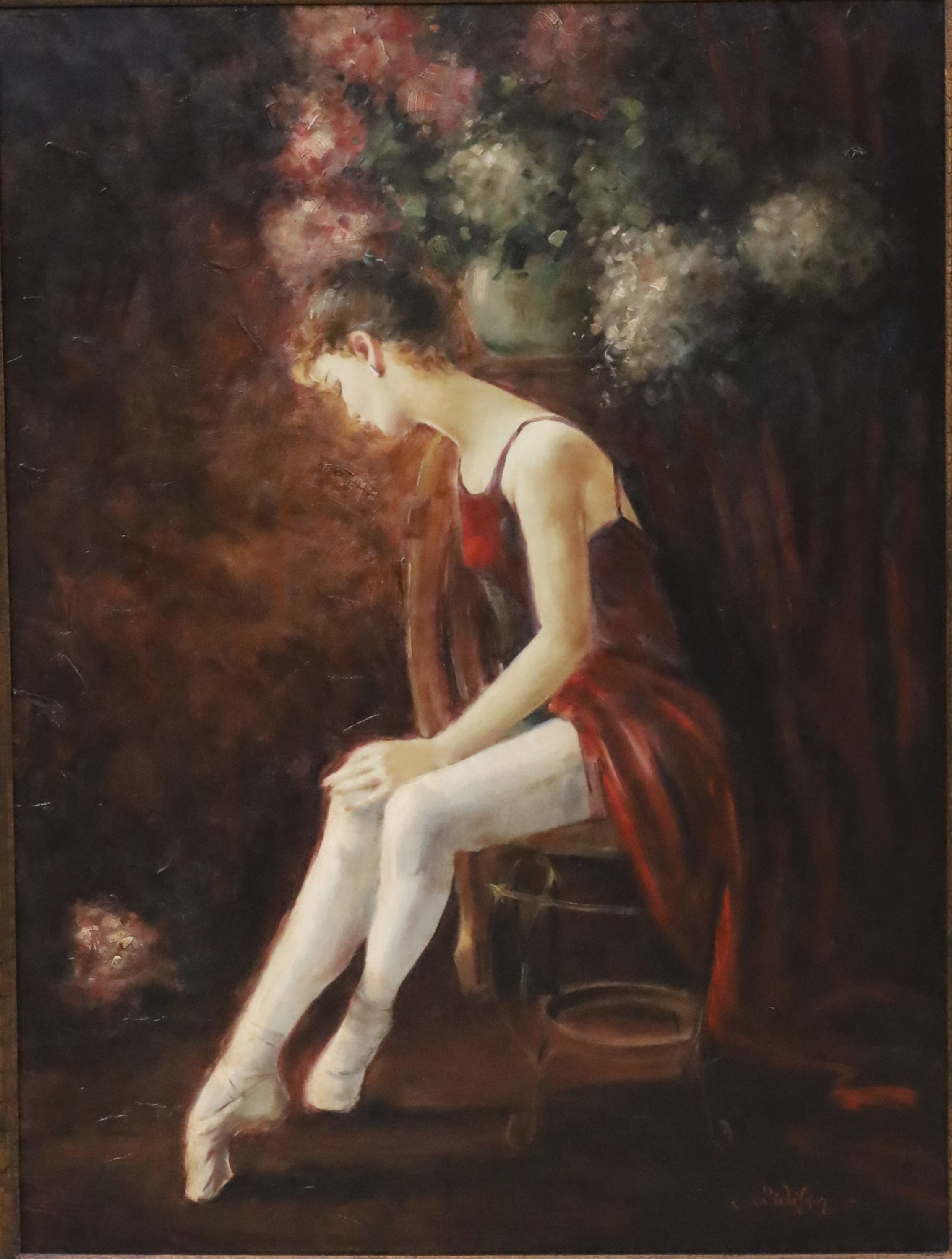 Appraisal: Decorative framed oil on canvas painting of a young ballerina