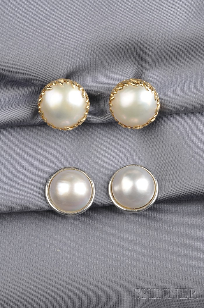 Appraisal: Two Pairs of kt Gold Mabe Pearl Earclips one pair