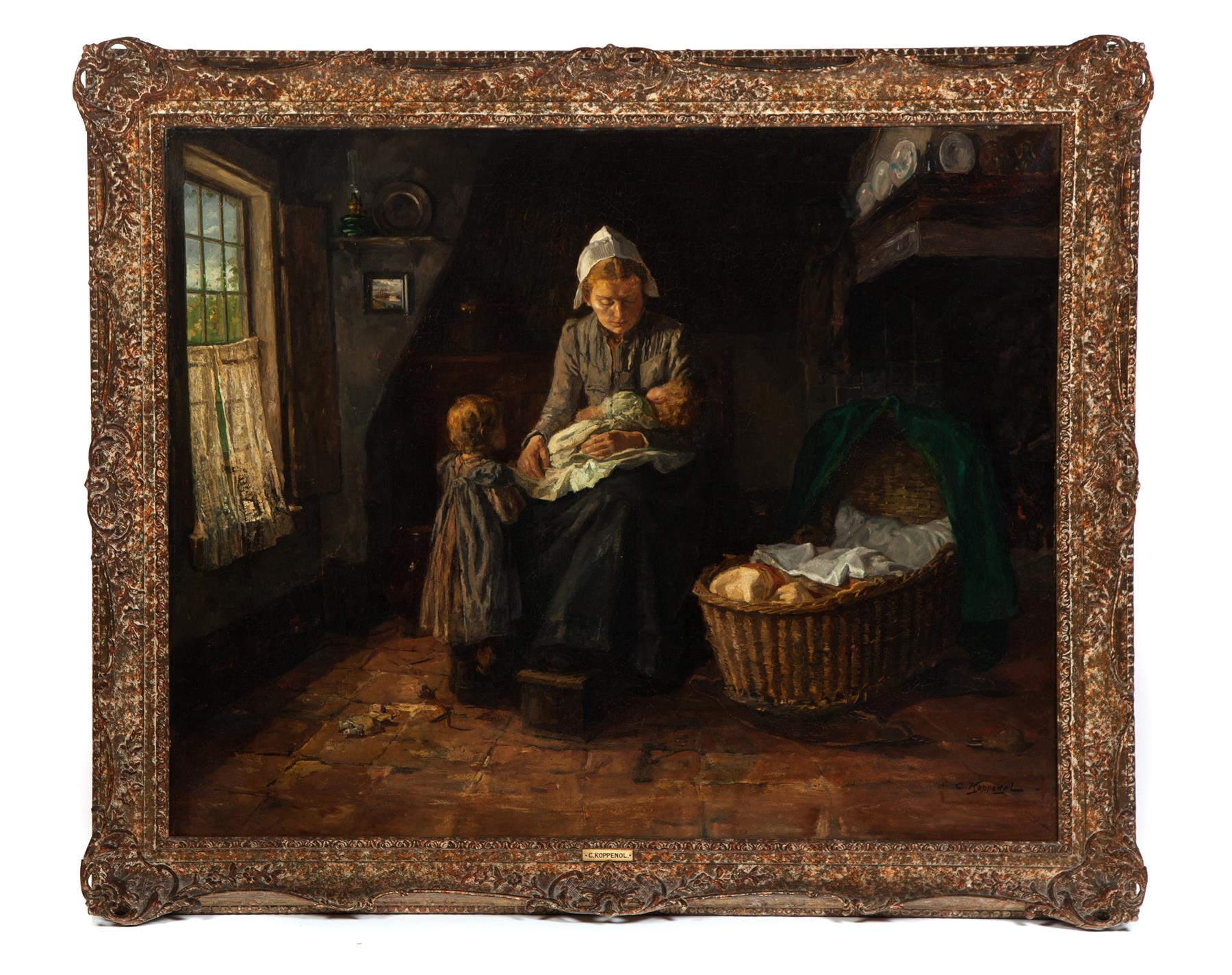 Appraisal: MATERNAL CARES BY CORNELIUS KOPPENOL HOLLAND - Oil on canvas