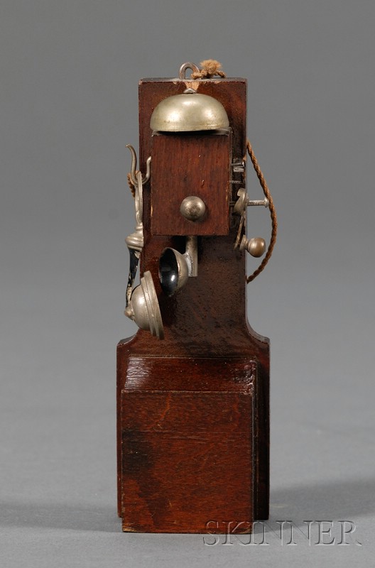 Appraisal: Mahogany-stained Wood Dollhouse Wall Telephone early th century nickel metal