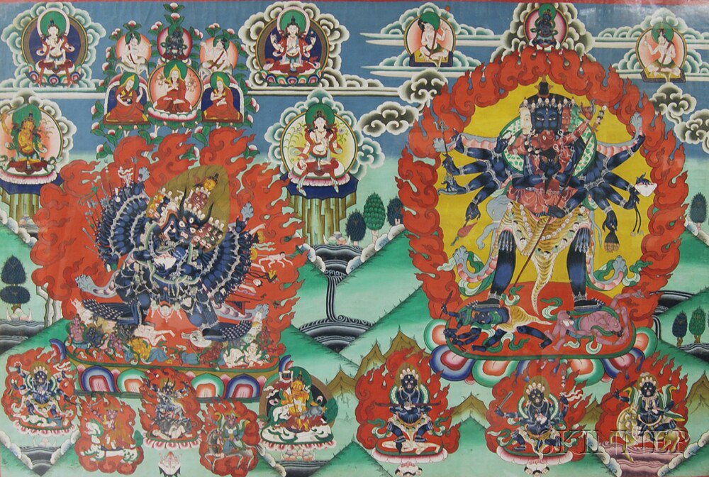 Appraisal: Hindu Tantric Painting on Silk depicting a variety of gods