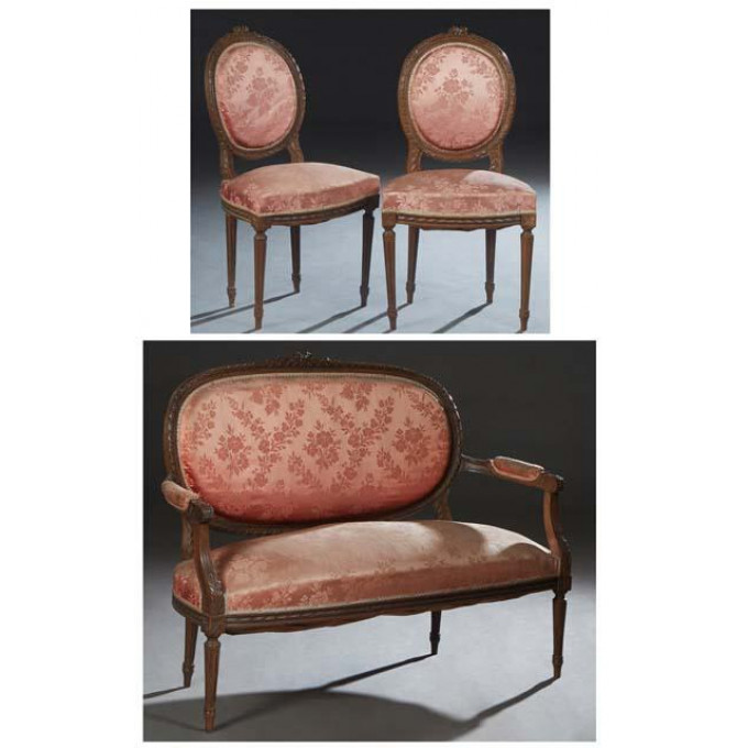 Appraisal: French Louis XVI Style Carved Beech Three Piece Parlor Suite