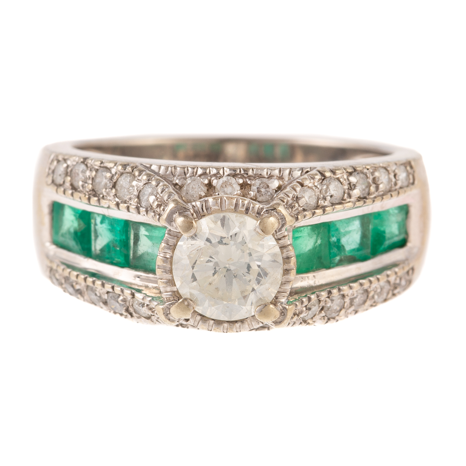 Appraisal: A WIDE DIAMOND EMERALD BAND IN K K white gold