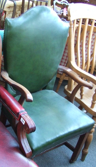 Appraisal: A th century mahogany framed armchair the shield back over