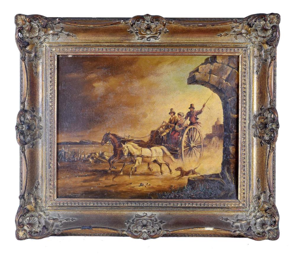 Appraisal: HEINTZ SCHOLTZ GERMAN B PAINTINGStagecoach in a Landscape with Ruins