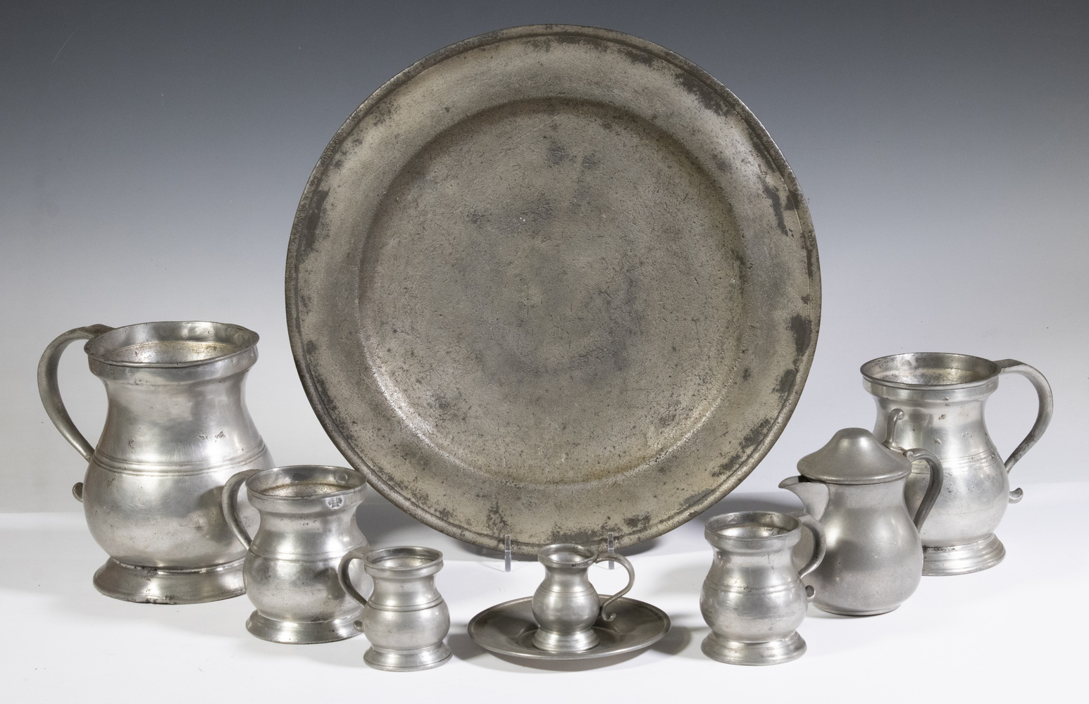 Appraisal: PC PEWTER COLLECTION Including Graduated English measures th c to