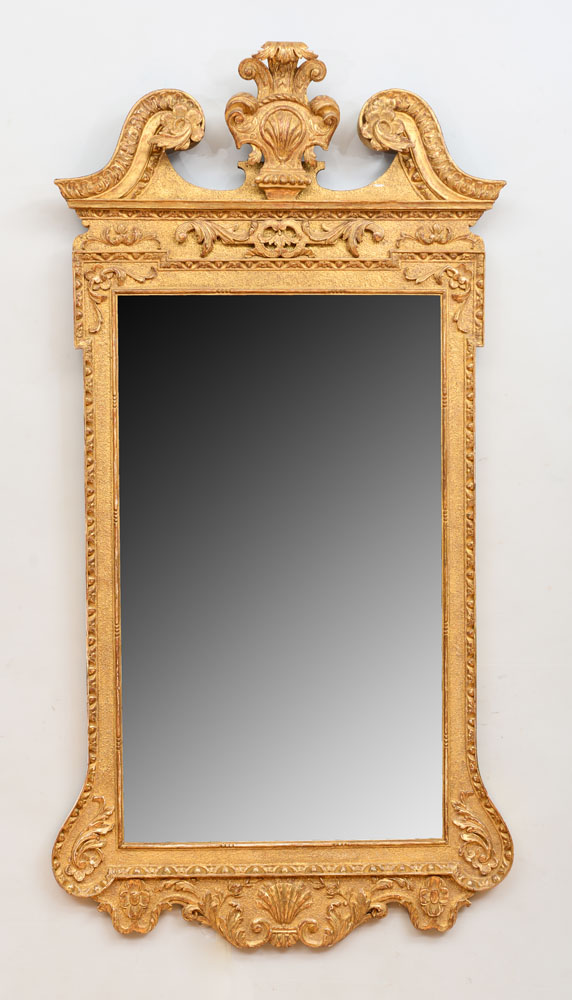 Appraisal: GEORGE II STYLE GILTWOOD MIRROR The rectangular beveled mirror plate