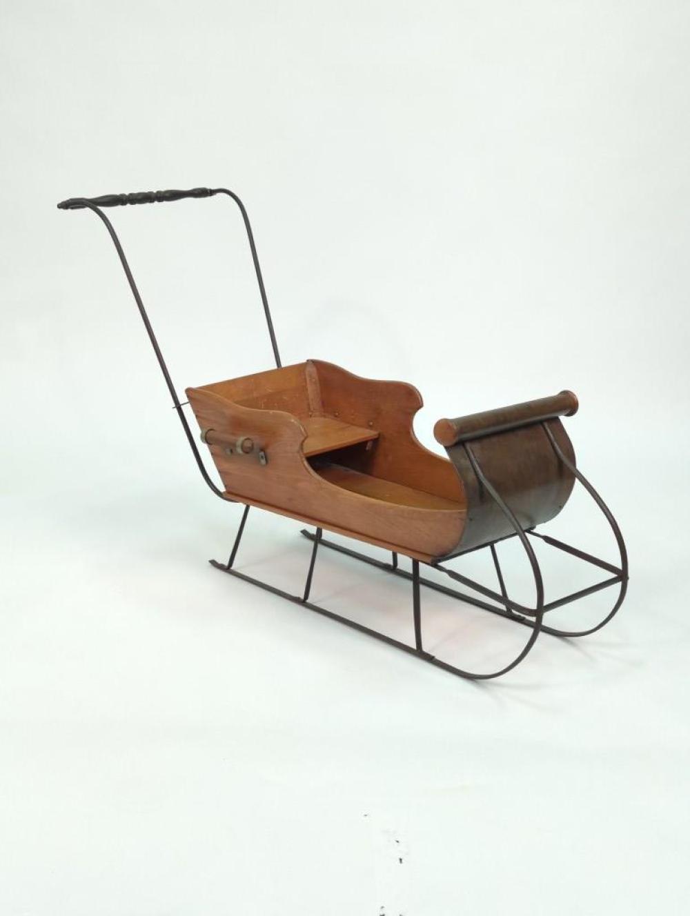 Appraisal: ANTIQUE IRON AND WOOD CHILD'S YOUTH PUSH SLEIGH H X