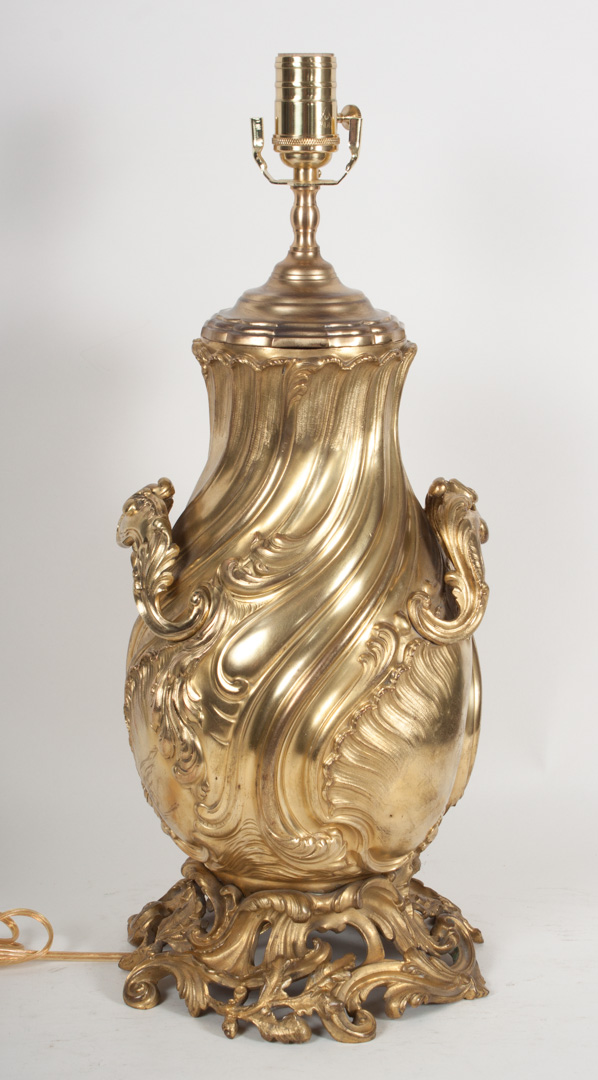 Appraisal: Rococo style gilt-metal vase lamp in H Condition Drilled