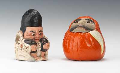 Appraisal: A Figural Character Tobacco Jar With Man in Orange Sack