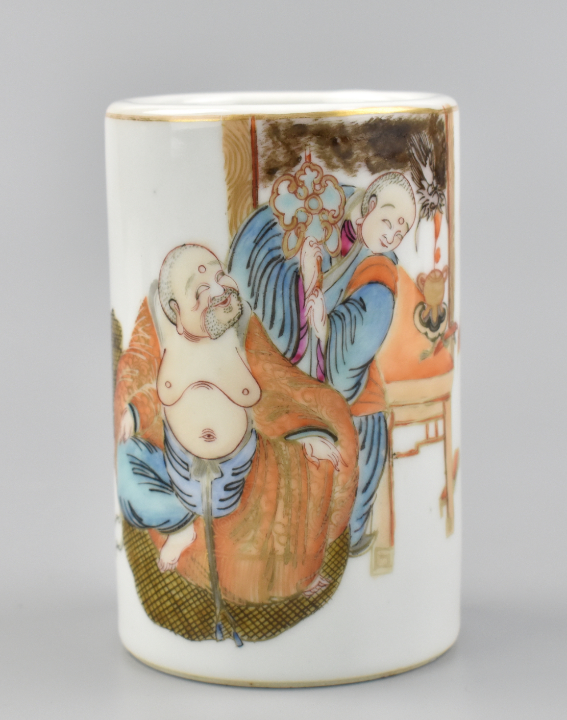 Appraisal: A Chinese white glaze brushpot with painted scene of a