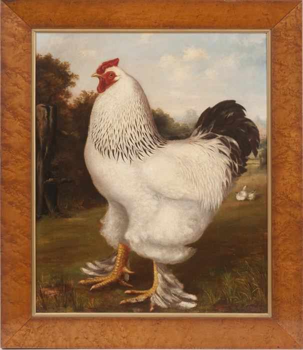 Appraisal: E J ASTON FANCY CHICKEN IN A BARNYARD Oil on