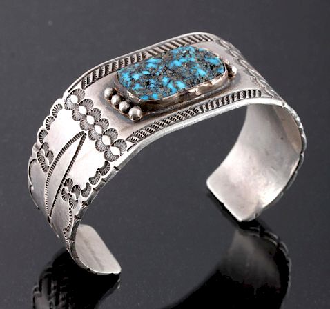 Appraisal: Signed Navajo Sterling Silver Turquoise Cuff This is a signed