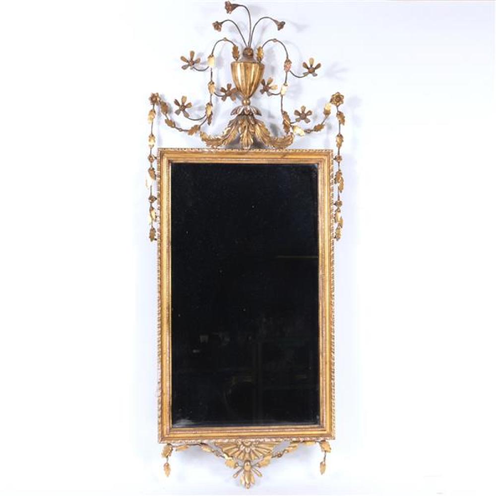 Appraisal: FRENCH EMPIRE STYLE RECTANGULAR GOLD GILT MIRROR WITH VINING LEAF