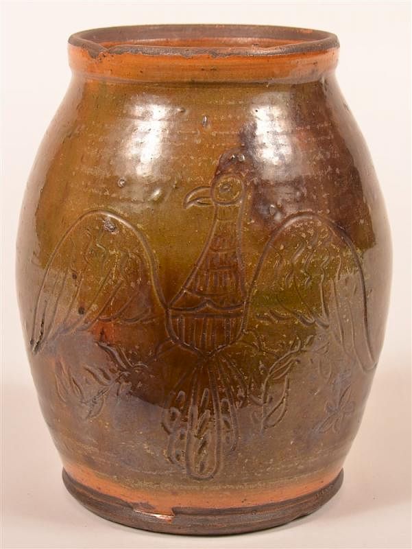 Appraisal: Shooner Redware Pottery Sgraffito Decorated Jar Shooner Redware Pottery Sgraffito