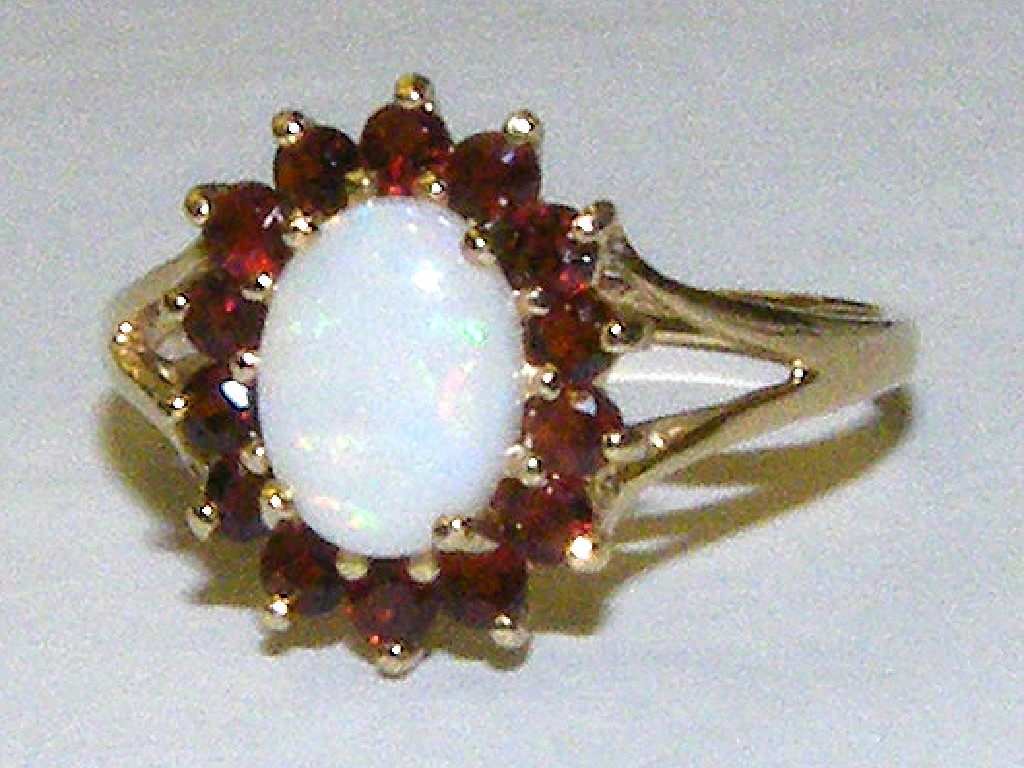 Appraisal: ct opal and garnet cluster ring size P