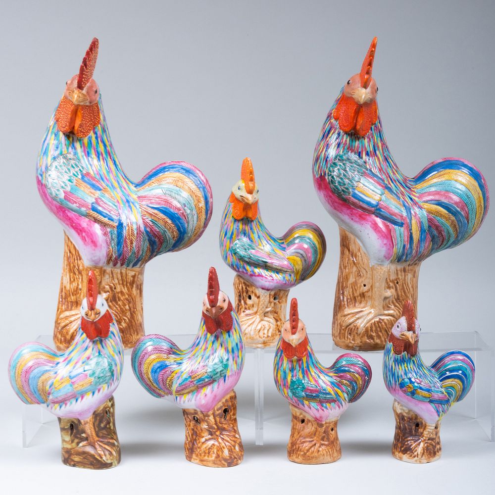 Appraisal: Group of Seven Chinese Export Roosters Comprising A large pair