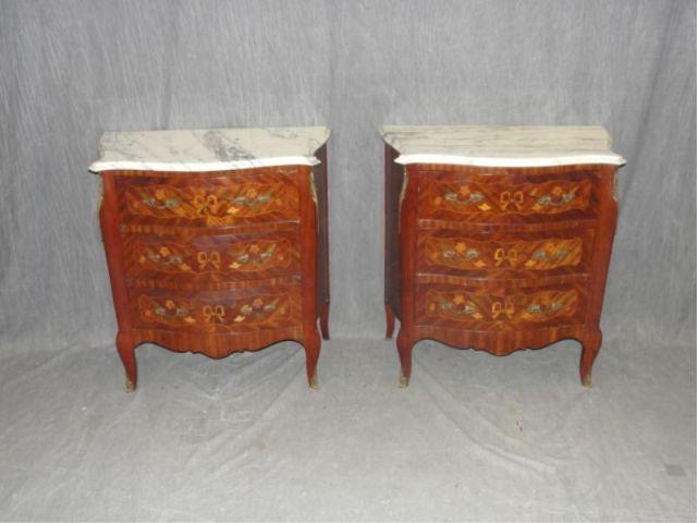 Appraisal: Pair of Inlaid Marbletop Drawer End Tables From a Manhattan