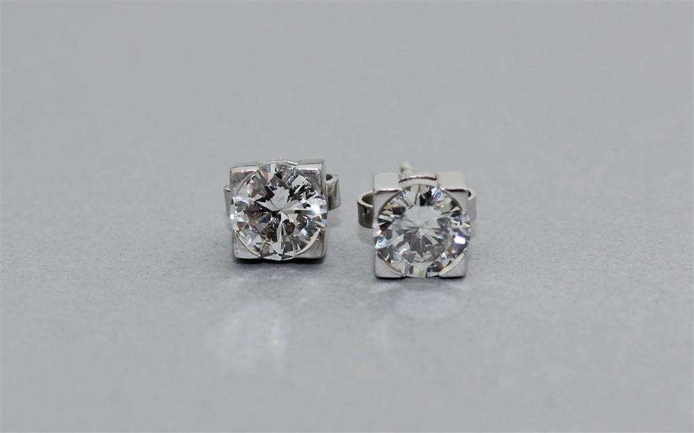 Appraisal: K WHITE GOLD BRILLIANT CUT DIAMOND STUD EARRINGS round brilliant