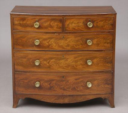 Appraisal: REGENCY MAHOGANY CHEST OF DRAWERS With crossbanded top above two