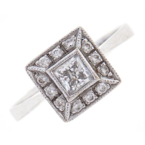 Appraisal: A white stone square cluster ring in white gold marked