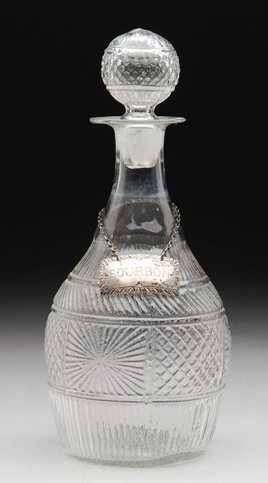 Appraisal: EARLY CLEAR BLOWN AND MOLDED DECANTER Sunburst and diamond point