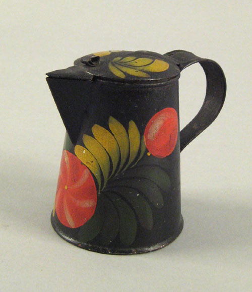 Appraisal: Tole syrup th c with red yellow and green floral