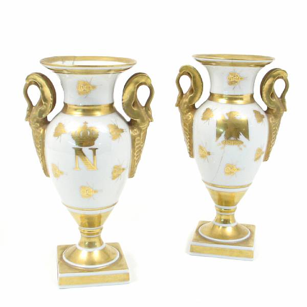 Appraisal: A pair of Paris porcelain gilt heightened urns in the