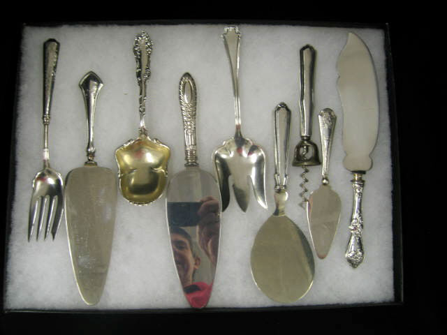 Appraisal: Sterling Silver Serving Pieces corkscrew pie cake servers meat forks