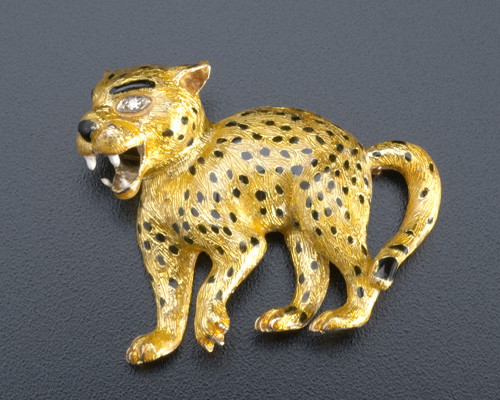 Appraisal: Enameled leopard brooch with diamonds in k yg in menacing