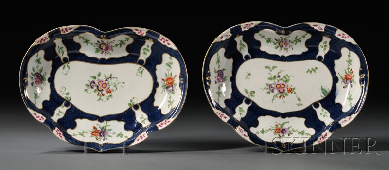 Appraisal: Pair of Worcester Porcelain Scale Blue Heart-shaped Dishes England c