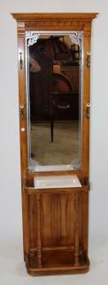 Appraisal: Pulaski oak halltree with etched mirror and marble top h