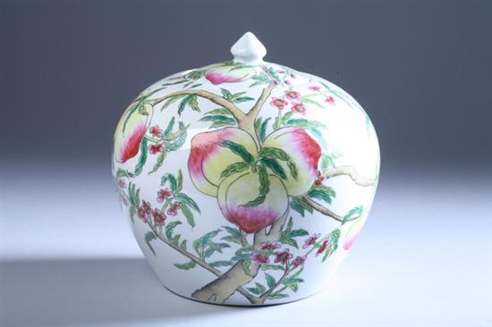 Appraisal: CHINESE FAMILLE ROSE TEN-PEACH PORCELAIN JAR AND COVER th century