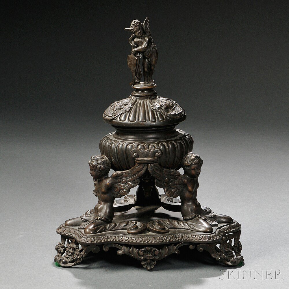 Appraisal: Renaissance-style Bronze Inkstand late th century the finial cast as