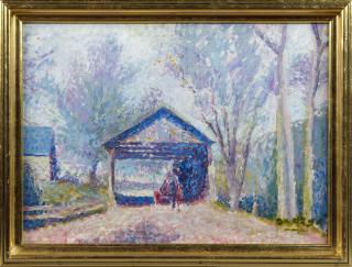 Appraisal: Damke The Old Covered Bridge th c oil on c