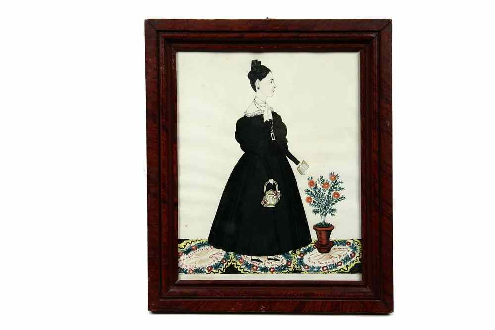 Appraisal: WATERCOLOR - Full-Length Profile Portrait of Woman in black dress