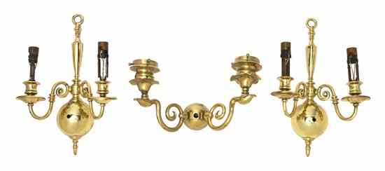 Appraisal: A Pair of Dutch Baroque Style Two-Light Brass Sconces each