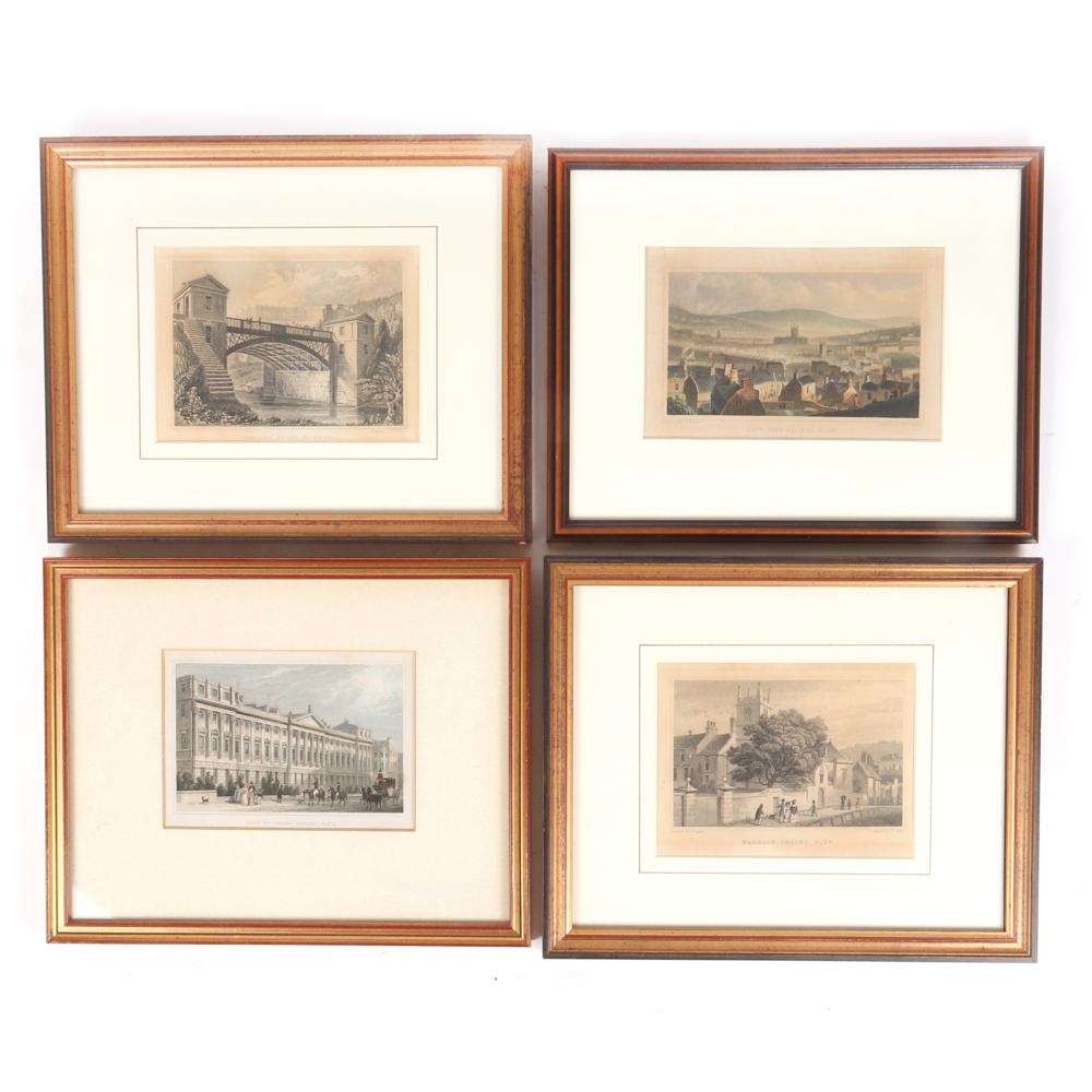 Appraisal: FOUR FRAMED ANTIQUE ENGLISH SCENIC ENGRAVINGS BY THOMAS H SHEPHERD