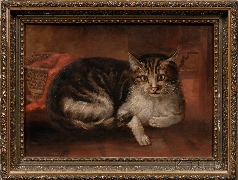 Appraisal: American School late th Century Portrait of Reclining Tabby Cat