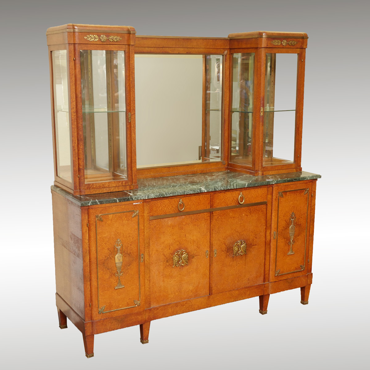 Appraisal: ORMOLU MOUNTED BIRD'S EYE MAPLE MARBLE TOP BACK BAR CABINET