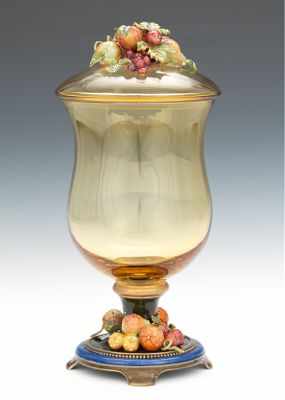 Appraisal: Jay Strongwater Tuscany Lidded Glass Jar Paulina - Fruitful Glass