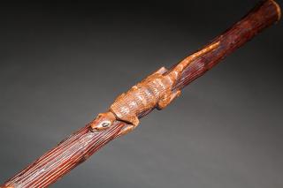 Appraisal: Lizard Cane c A walking stick with two carved lizards