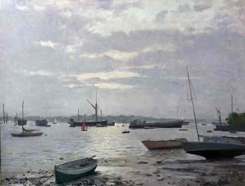 Appraisal: William Eric Thorp - - Oil painting - ''Barges at