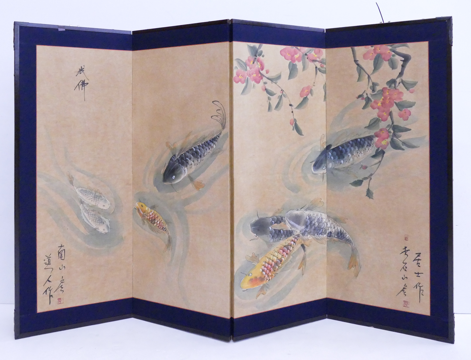 Appraisal: Japanese Painted Panel Screen- Koi Fish- x ''