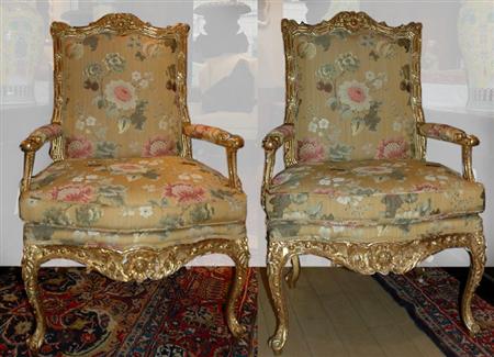 Appraisal: Pair of Rococo Style Gilt-Wood Armchairs Estimate -