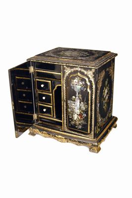 Appraisal: A Victorian papier-mache work cabinet inlaid mother of pearl and