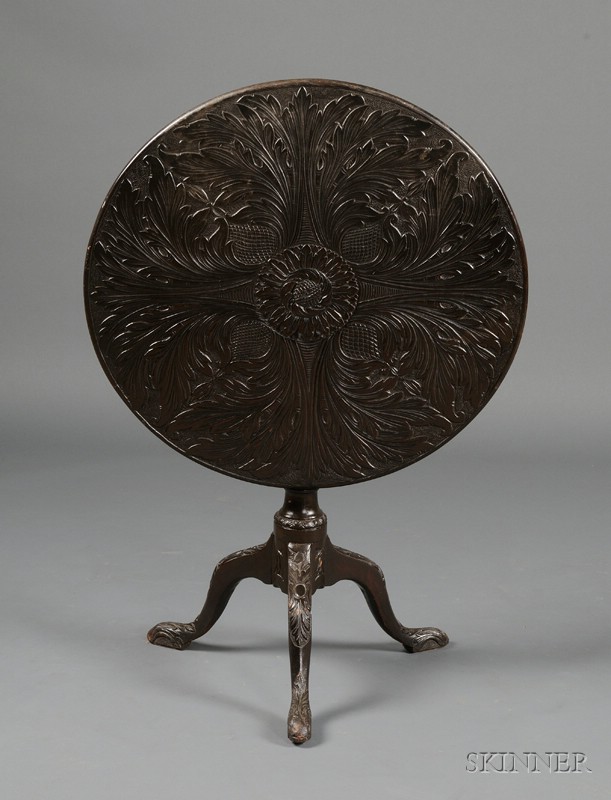 Appraisal: Continental Carved Mahogany Tilt-top Tripod Table th century the circular