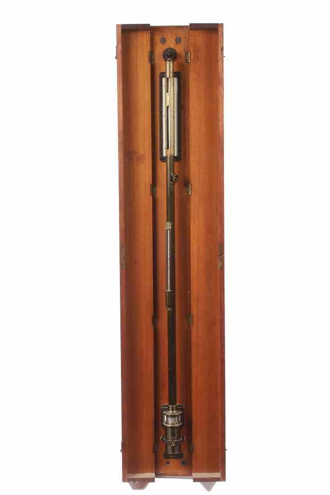 Appraisal: CASED NAUTICAL STICK BAROMETER - Brass Stick Barometer in Mahogany