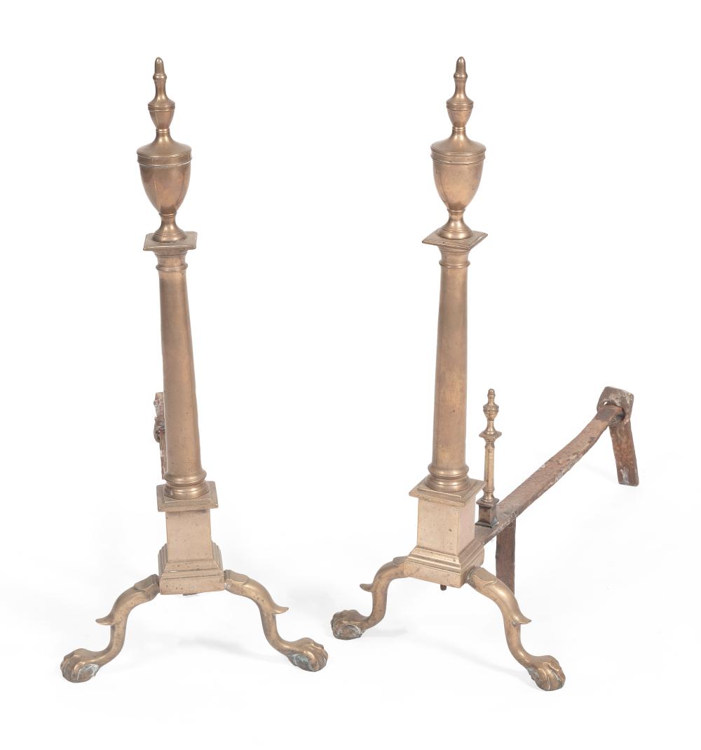 Appraisal: PAIR OF FEDERAL BRASS ANDIRONS CIRCA HEIGHTS PAIR OF FEDERAL