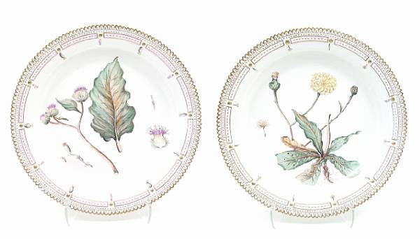 Appraisal: Two Royal Copenhagen Flora Danica chargers restorations diameter in